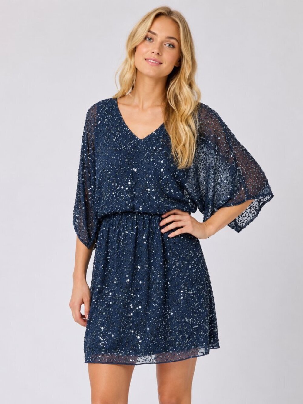 Blue Cocktail Dress Sequin Beaded Silk Formal Size 4